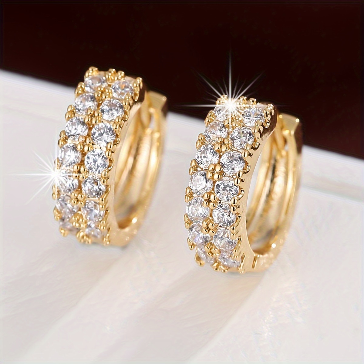 Rose Gold CZ Hoop Earrings for Women